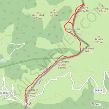 Itinéraire L'Astate depuis le Col d'Ispéguy, distance, dénivelé, altitude, carte, profil, trace GPS