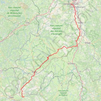 Itinéraire Itinéraire de Clermont-Ferrand à Agrès, Saint-Parthem, distance, dénivelé, altitude, carte, profil, trace GPS
