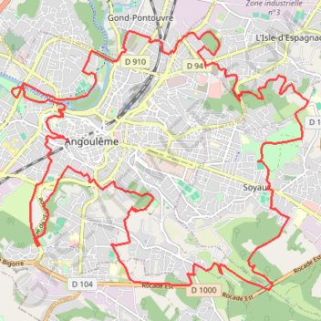 Itinéraire Tour Angougême, distance, dénivelé, altitude, carte, profil, trace GPS