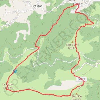 Itinéraire Picou depuis Ganac, distance, dénivelé, altitude, carte, profil, trace GPS