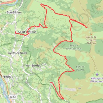 Itinéraire Saint Pastou - crêtes Prézères - Peyrelans Arrinqué, distance, dénivelé, altitude, carte, profil, trace GPS