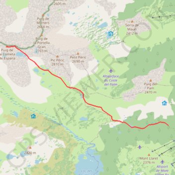 Itinéraire Puig de la Cometa depuis les Angles, distance, dénivelé, altitude, carte, profil, trace GPS