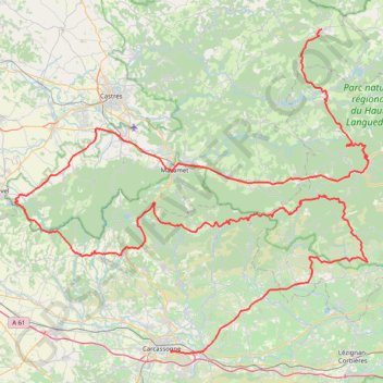 Itinéraire Montagne Noires, distance, dénivelé, altitude, carte, profil, trace GPS