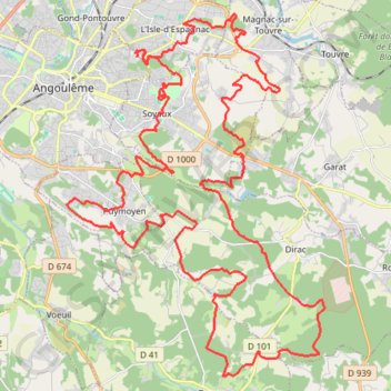 Itinéraire Angoulême Cyclisme, distance, dénivelé, altitude, carte, profil, trace GPS