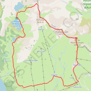 Itinéraire Boucle du Pichaley - Montarrouyes (vallée d'Aure), distance, dénivelé, altitude, carte, profil, trace GPS