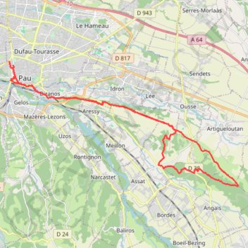 Itinéraire Chemin Henri IV - Angaïs-Bordes-Assat, distance, dénivelé, altitude, carte, profil, trace GPS