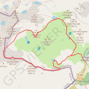 Itinéraire Pic de la Cabanette depuis l'Hospitalet, distance, dénivelé, altitude, carte, profil, trace GPS