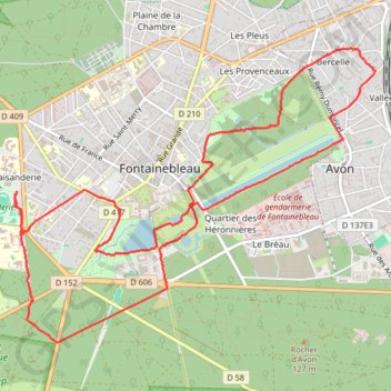 Itinéraire Fontainebleau, distance, dénivelé, altitude, carte, profil, trace GPS