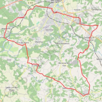 Itinéraire Dax - Pouillon, distance, dénivelé, altitude, carte, profil, trace GPS