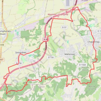 Itinéraire Simandres - Communay-la-Châtaigneraie - Chaponnay, distance, dénivelé, altitude, carte, profil, trace GPS