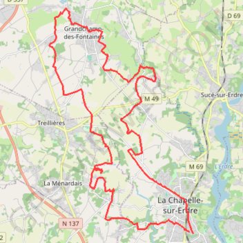 Itinéraire La Chapelle sur Erdre - Grandchamps, distance, dénivelé, altitude, carte, profil, trace GPS