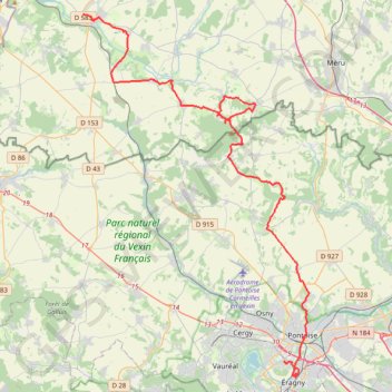 Itinéraire Chaumont Cergy route, distance, dénivelé, altitude, carte, profil, trace GPS