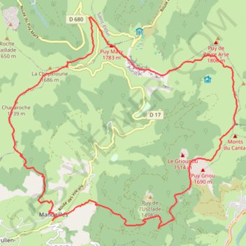 Itinéraire Parcours 15 rouge La Ronde des Puys - Puy Mary Espace Trail, distance, dénivelé, altitude, carte, profil, trace GPS