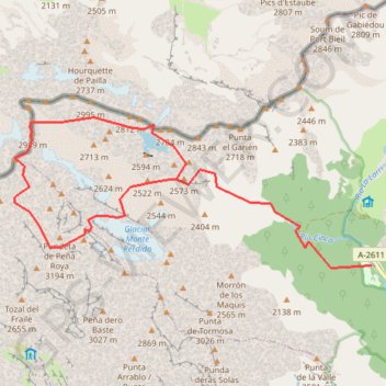 Itinéraire Pic du Marboré depuis Tuquerouye, distance, dénivelé, altitude, carte, profil, trace GPS