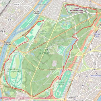 Itinéraire Rando bois de Boulogne, distance, dénivelé, altitude, carte, profil, trace GPS