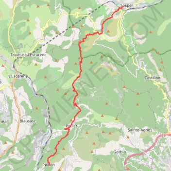 Itinéraire Sospel > Peillon (Via Alpina), distance, dénivelé, altitude, carte, profil, trace GPS
