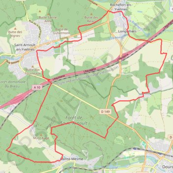 Itinéraire Entre Rochefort-en-Yvelines, Dourdan et Saint-Arnoult, distance, dénivelé, altitude, carte, profil, trace GPS