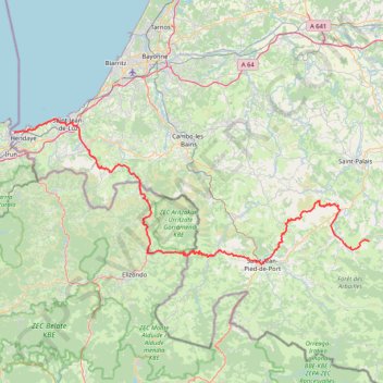 Itinéraire Hendaye--Col d'Osquich, distance, dénivelé, altitude, carte, profil, trace GPS
