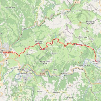 Itinéraire Livinhac-le-Haut - Figeac - Chemin de Saint-Jacques-de-Compostelle, distance, dénivelé, altitude, carte, profil, trace GPS