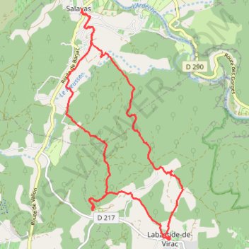 Itinéraire Salavas, la Bastide-de-Virac, goule de la Foussoubie, distance, dénivelé, altitude, carte, profil, trace GPS