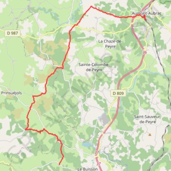 Itinéraire Aubrac J1, distance, dénivelé, altitude, carte, profil, trace GPS