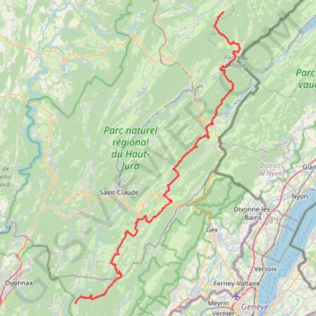 Itinéraire Grande Traversée du Jura (GTJ), distance, dénivelé, altitude, carte, profil, trace GPS