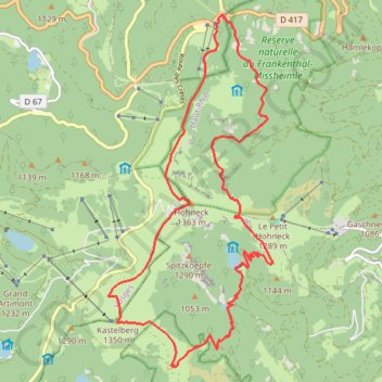 Itinéraire Sentier des Roches depuis le Hohneck, distance, dénivelé, altitude, carte, profil, trace GPS