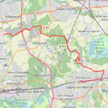 Itinéraire Courtry - Lagny-sur-Marne, distance, dénivelé, altitude, carte, profil, trace GPS