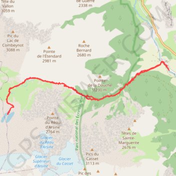 Itinéraire Lac d'arsine, distance, dénivelé, altitude, carte, profil, trace GPS