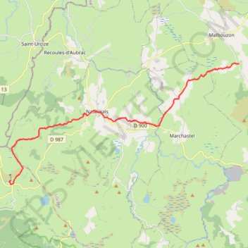 Itinéraire Finieyrols - Aubrac, distance, dénivelé, altitude, carte, profil, trace GPS