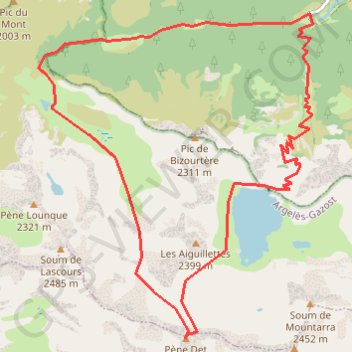 Itinéraire Pène det Pouri depuis le Chiroulet, distance, dénivelé, altitude, carte, profil, trace GPS