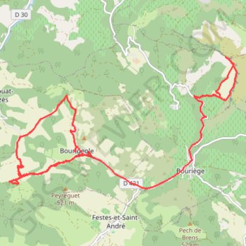 Itinéraire Bouriege, distance, dénivelé, altitude, carte, profil, trace GPS