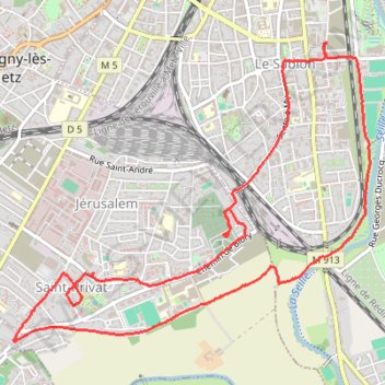 Itinéraire Sablon - Montigny - Magny (2), distance, dénivelé, altitude, carte, profil, trace GPS