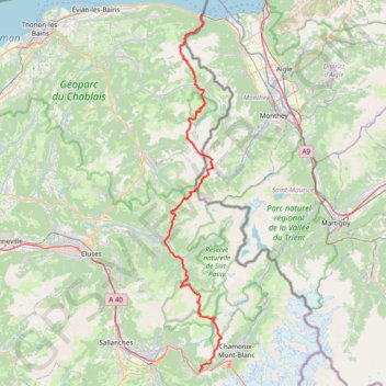 Itinéraire Du Léman au Mont Blanc, distance, dénivelé, altitude, carte, profil, trace GPS