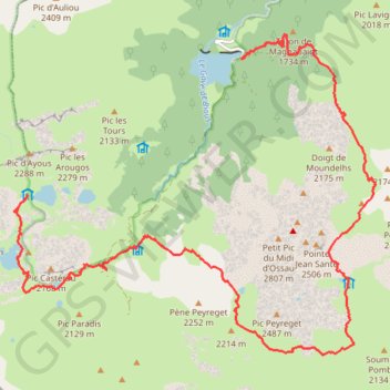 Itinéraire TOUR du pic du midi, d'Ayous à Bious-Artigues, distance, dénivelé, altitude, carte, profil, trace GPS