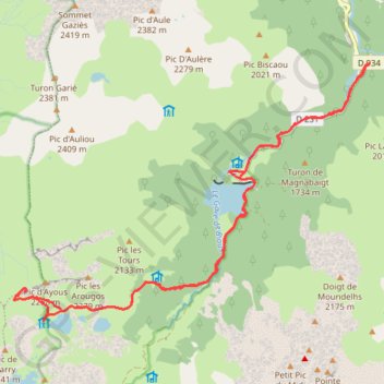 Itinéraire Crête d'Ayous, distance, dénivelé, altitude, carte, profil, trace GPS