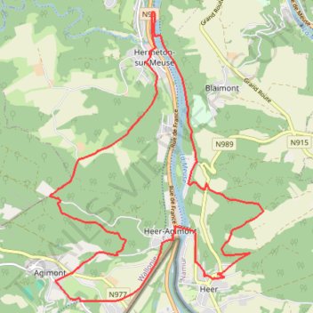 Itinéraire HASTIERE-Vélo C5 Heer Agimont d'une rive à l'autre, distance, dénivelé, altitude, carte, profil, trace GPS