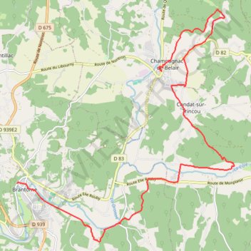 Itinéraire Brantôme depuis Champagnac-de-Belair, distance, dénivelé, altitude, carte, profil, trace GPS