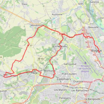 Itinéraire InverseColomiersBaxMondonville, distance, dénivelé, altitude, carte, profil, trace GPS