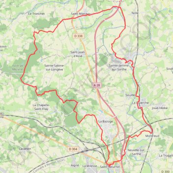 Itinéraire Forêt de mezieres, saint-marceau, montbizot, distance, dénivelé, altitude, carte, profil, trace GPS