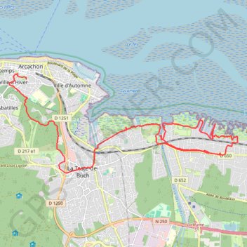 Itinéraire Tour du bassin d'Arcachon à pied jour 1, distance, dénivelé, altitude, carte, profil, trace GPS