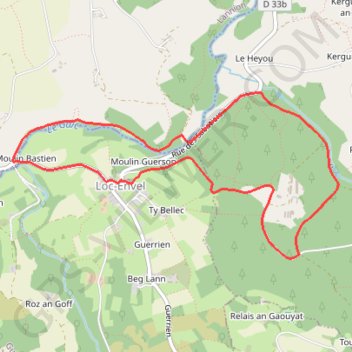 Itinéraire Château de Coat-an-Noz - Loc Envel, distance, dénivelé, altitude, carte, profil, trace GPS