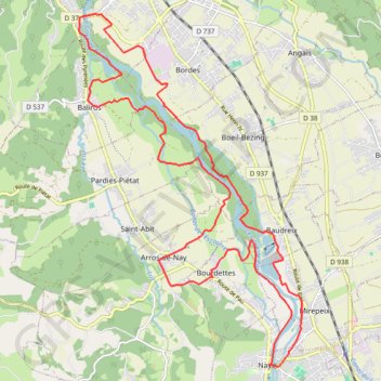 Itinéraire Boucle du Gave - Nay, distance, dénivelé, altitude, carte, profil, trace GPS