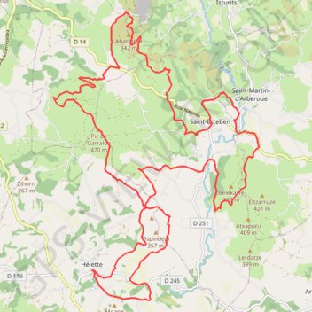 Itinéraire Circuit Hélette-Garalda-Abarratia-Saint Esteben, distance, dénivelé, altitude, carte, profil, trace GPS