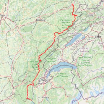 Itinéraire Grande Traversée du Jura (GTJ), distance, dénivelé, altitude, carte, profil, trace GPS