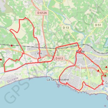 Itinéraire Cap d'agde - vias, distance, dénivelé, altitude, carte, profil, trace GPS