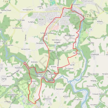 Itinéraire Periple autour de pont scorff, distance, dénivelé, altitude, carte, profil, trace GPS