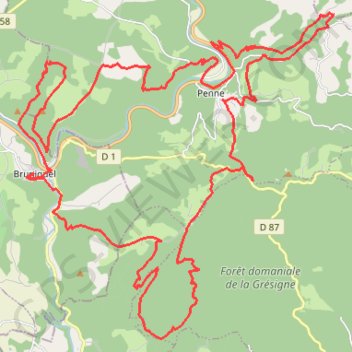 Itinéraire Les Gorges de l'Aveyron entre Penne, Bruniquel et Grésigne, distance, dénivelé, altitude, carte, profil, trace GPS