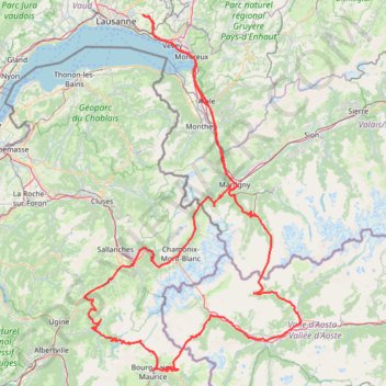 Itinéraire Tour du Mont Blanc (Moto), distance, dénivelé, altitude, carte, profil, trace GPS