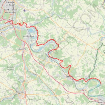 Itinéraire GR2 de Vetheuil à Tourville, distance, dénivelé, altitude, carte, profil, trace GPS